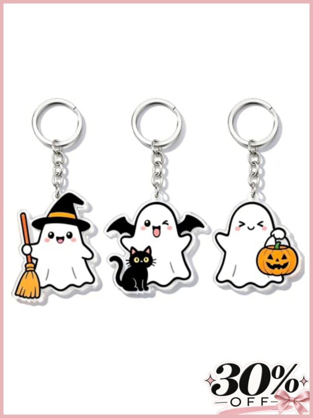 Ghost Keychain Set of 3 Spooky Horror Halloween Bag Charms Acrylic Party Favors